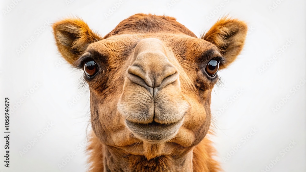 Obraz premium Stunning Camel Portrait on a White Background - Majestic Wildlife Photography