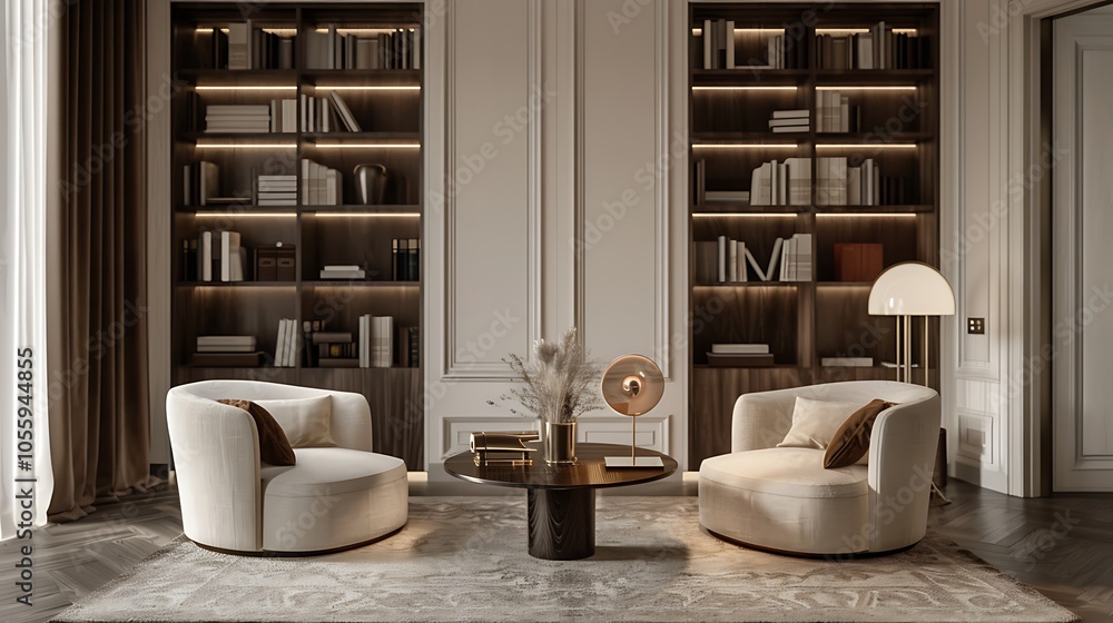 Modern Living Room Design Created by AI - Sleek Minimalist Interior with Cozy Seating, Natural Lighting, and Contemporary Decor Elements