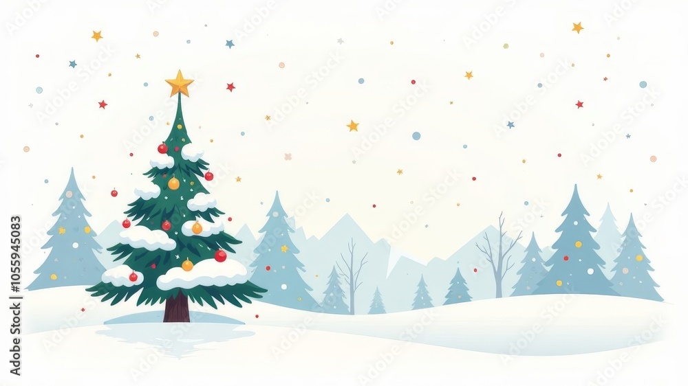 Obraz premium illustration of a Christmas tree standing in the snow during falling snow.