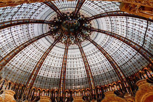 Glass dome of the luxury shopping mall Galeries La Fayette in Paris, France photo