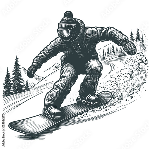 A hand-drawn sketch of a snowboard