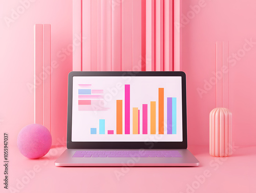 Innovative digital business plan presented on a modern laptop amidst a vibrant pink background for contemporary business strategies