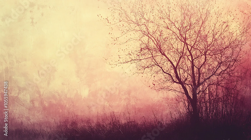 Serene silhouette of a tree against a pastel sunset backdrop