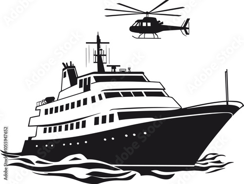 Coast guard ship with helicopter pad silhouette vector