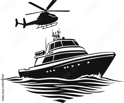 Coast guard ship with helicopter pad silhouette vector