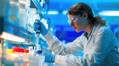 Female Lab Technician Preparing Samples in Advanced Medical Research Facility