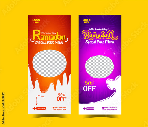Ramadan creative roll up banner delicious iftar food menu social media poster template design