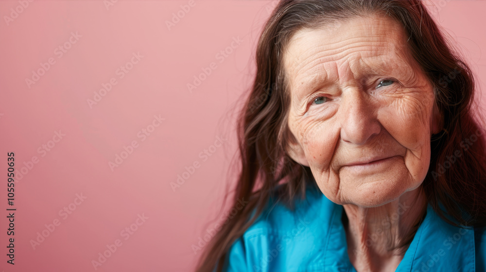 Elderly woman on pink background
Elderly woman on pink background