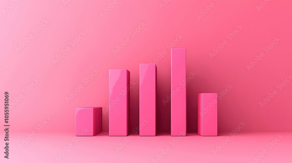 Pink bar graph on a pink background showcasing growth trends. Pink bar graph on a pink background showcasing growth trends.