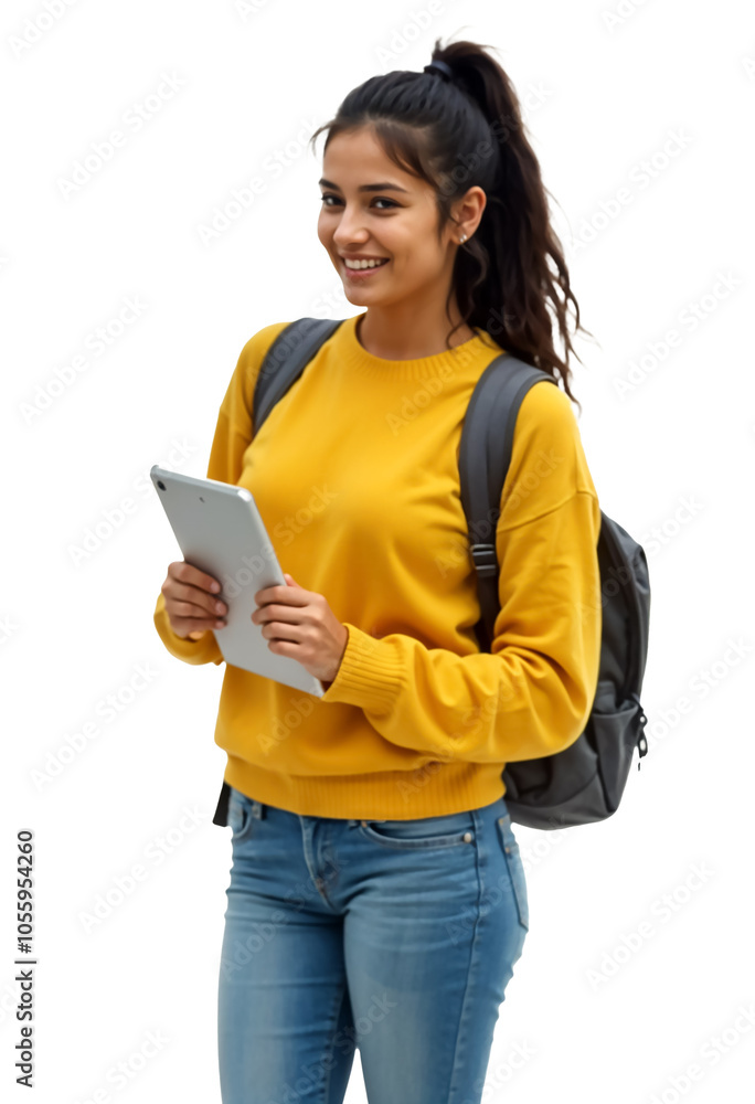A female Indian student on a transparent background A female Indian student on a transparent background