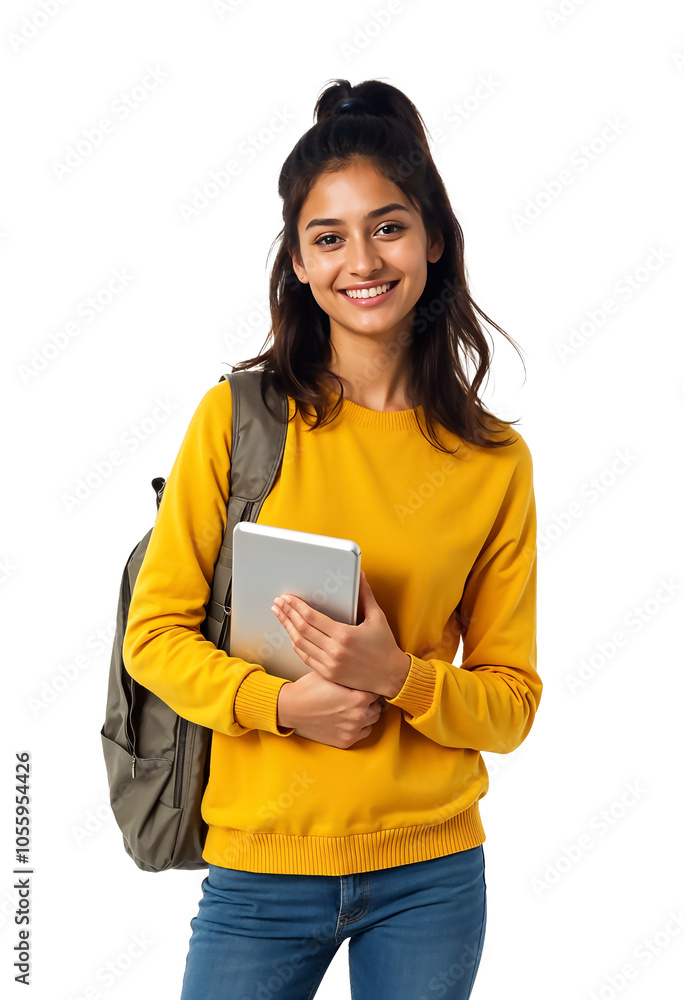 A female Indian student on a transparent background A female Indian student on a transparent background