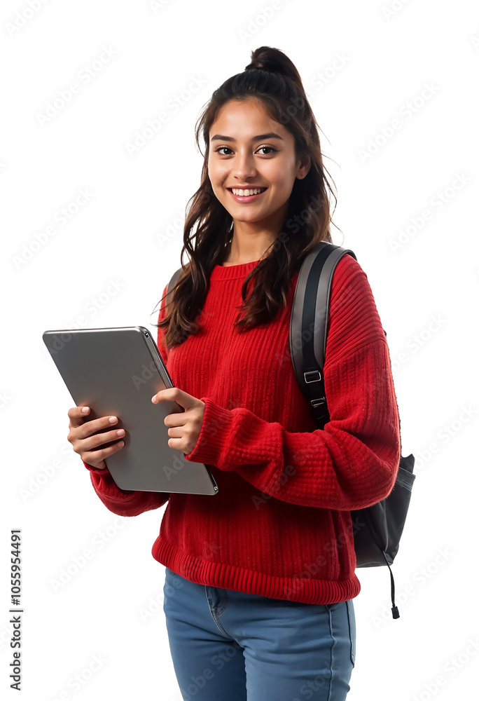 A female Indian student on a transparent background A female Indian student on a transparent background