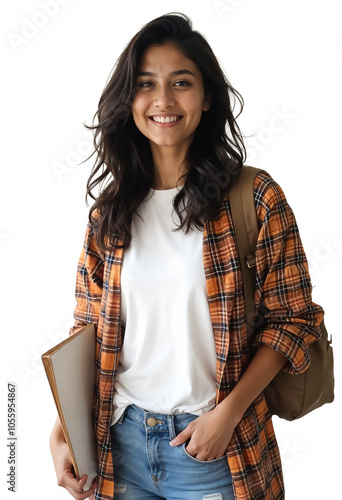 A female Indian student on a transparent background