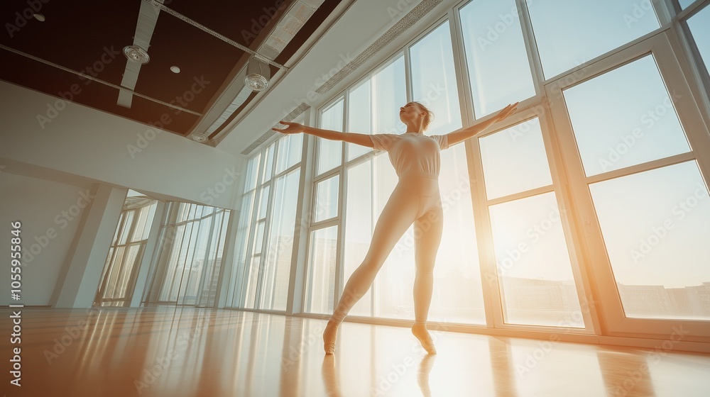 passionate dance student practicing moves in a bright studio with floor-to-ceiling mirrors, elegant lighting passionate dance student practicing moves in a bright studio with floor-to-ceiling mirrors, elegant lighting