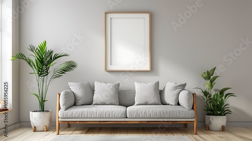 Modern Interior of Stylish Living Room ,Wall Mock Up, Frame , Poster with Beautiful Background, 3d render