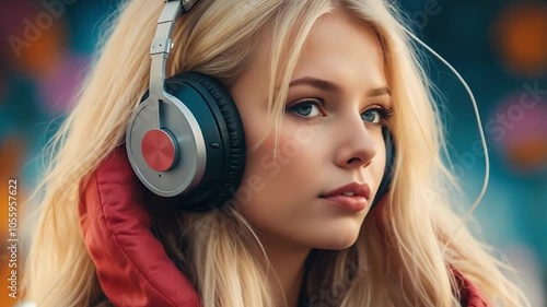 A girl Listenint to music - Looped video of a girl listening music. generative ai, üretken yapay zeka