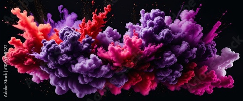 Vibrant explosion of colorful smoke clouds against a dark background