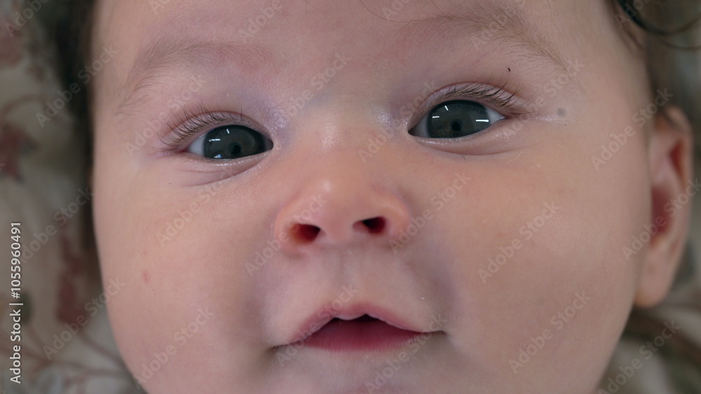 Close-up of baby face showing curiosity and softness, baby looking directly with big eyes, baby’s delicate features in focus, calm and relaxed expression, baby gazing gently Close-up of baby face showing curiosity and softness, baby looking directly with big eyes, baby’s delicate features in focus, calm and relaxed expression, baby gazing gently