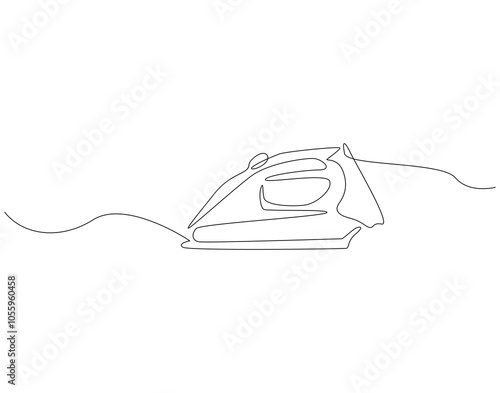 Continuous one line drawing of iron. One line drawing illustration of modern iron laundry. Home appliances concept single line. Editable outline