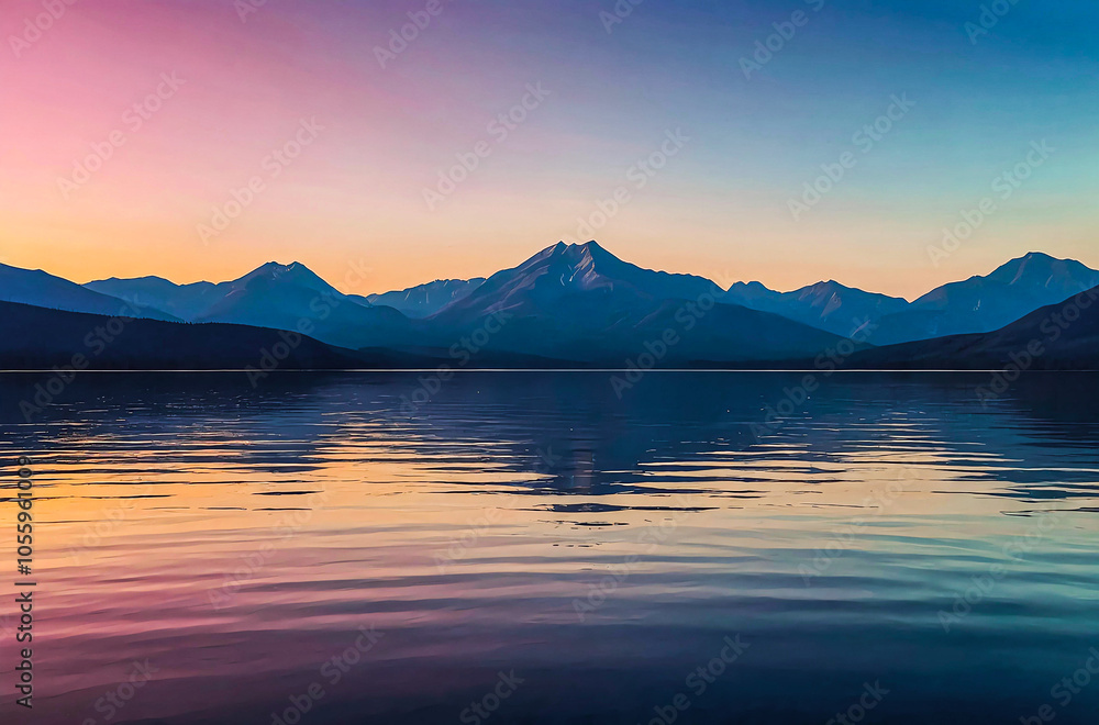 Silhouette of Distant Mountains and a Lake watercolor vector painting art illustration
Silhouette of Distant Mountains and a Lake watercolor vector painting art illustration