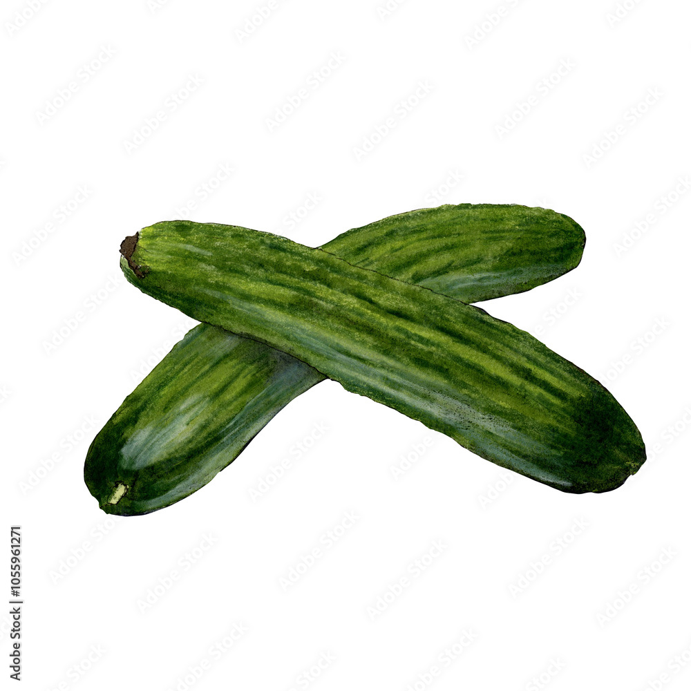 Watercolor illustration of cucumber isolated on white background Watercolor illustration of cucumber isolated on white background