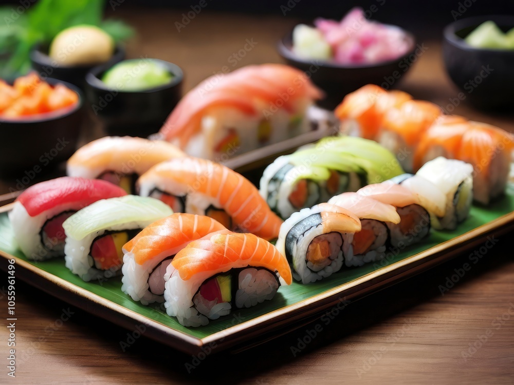 Hand using chopsticks to pick up a sushi roll off of a platter. Hand using chopsticks to pick up a sushi roll off of a platter.