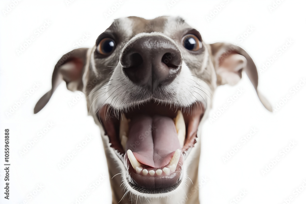 Close-up Of A Happy Greyhound Isolated On White Background With An Excited Expression, Animal Photography Close-up Of A Happy Greyhound Isolated On White Background With An Excited Expression, Animal Photography