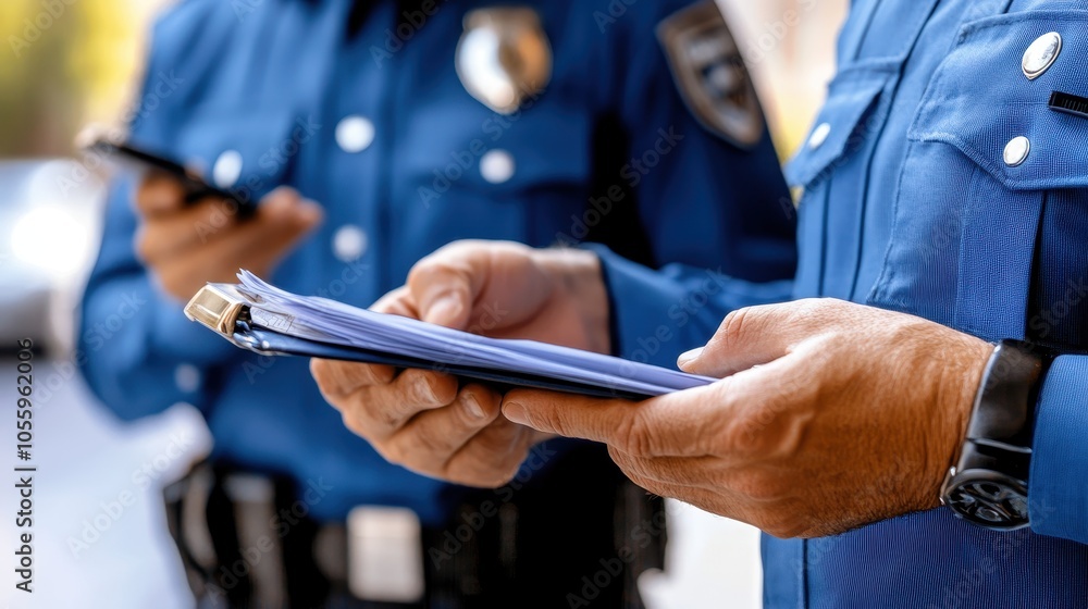 Police Officers Compiling Reports on a Pedestrian Incident Police Officers Compiling Reports on a Pedestrian Incident