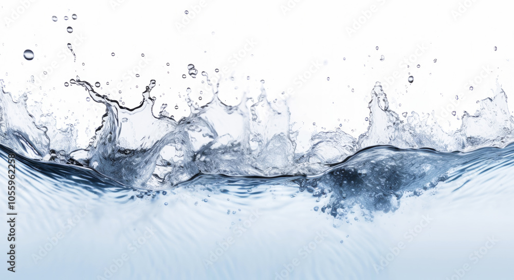 Crystal Clear Splash of Water Capturing Fluid Motion Against White Background for Purity and Hydration Themes Crystal Clear Splash of Water Capturing Fluid Motion Against White Background for Purity and Hydration Themes