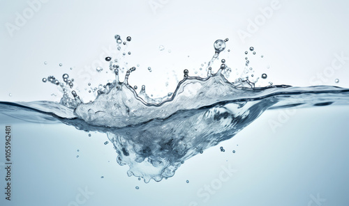 Captivating Water Splash with Droplets in Mid-Air, Showcasing Freshness and Clarity on a Light Background