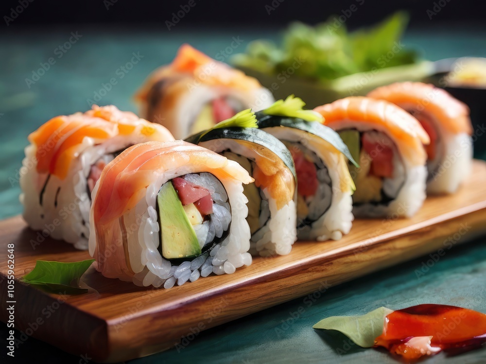 Hand using chopsticks to pick up a sushi roll off of a platter. Hand using chopsticks to pick up a sushi roll off of a platter.