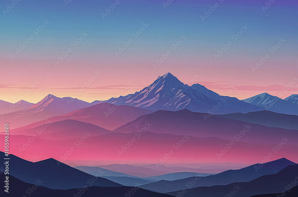 Obraz premium Pastel Gradient Mountains at Dusk watercolor vector painting art illustration