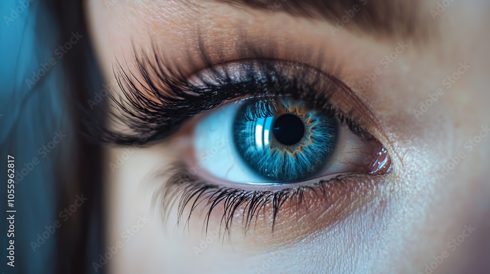 Extremely long false eyelashes on a female eye. Extensions for eyelashes. Beauty, cosmetics, and makeup. Macro, up close. Extremely long false eyelashes on a female eye. Extensions for eyelashes. Beauty, cosmetics, and makeup. Macro, up close.