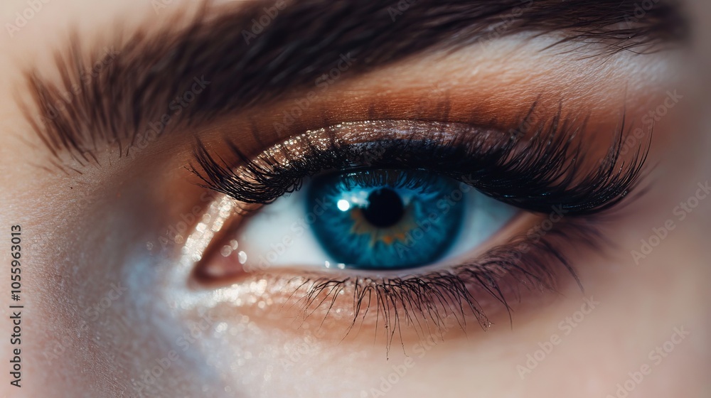 Extremely long false eyelashes on a female eye. Extensions for eyelashes. Beauty, cosmetics, and makeup. Macro, up close. Extremely long false eyelashes on a female eye. Extensions for eyelashes. Beauty, cosmetics, and makeup. Macro, up close.