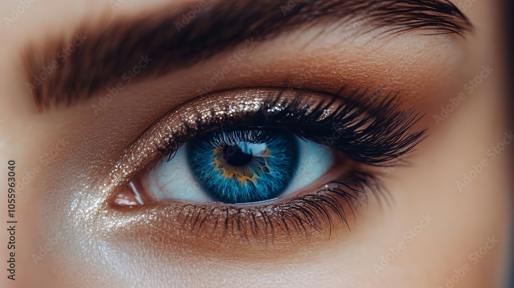 Extremely long false eyelashes on a female eye. Extensions for eyelashes. Beauty, cosmetics, and makeup. Macro, up close. Extremely long false eyelashes on a female eye. Extensions for eyelashes. Beauty, cosmetics, and makeup. Macro, up close.