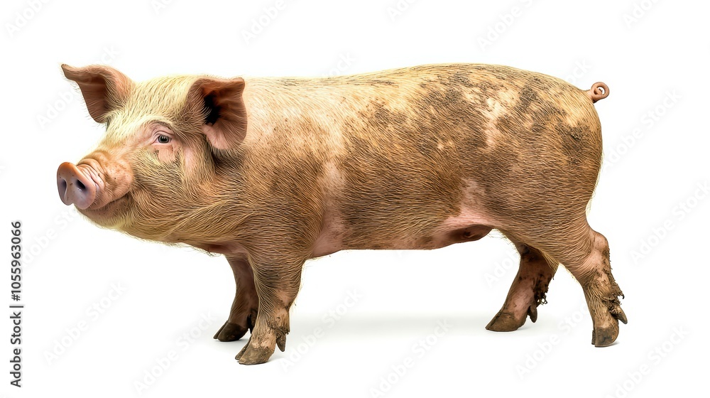 Fototapeta premium Pig standing on white isolated background.