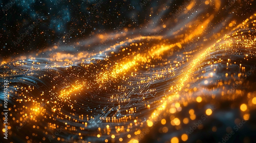 Naklejka premium Quantum computing circuit in deep space background