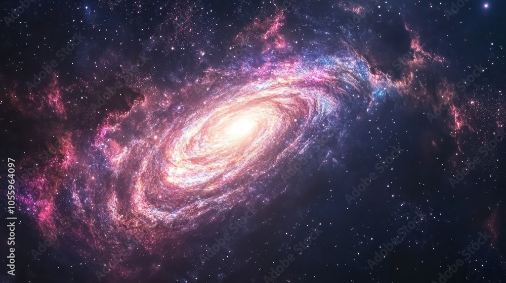 Obraz premium A panoramic view of the night sky, featuring a sea of stars and the vibrant colors of the galaxy's spiral arms.