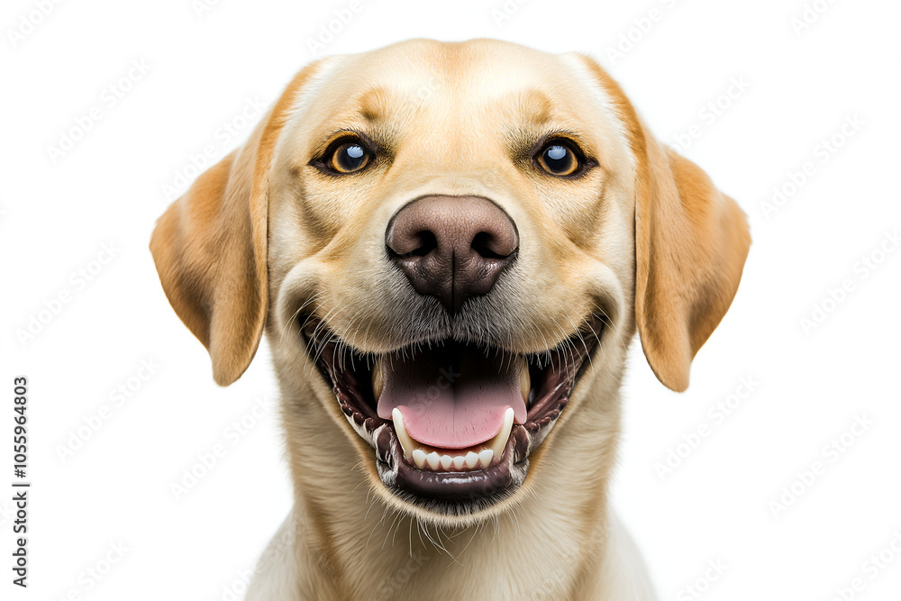 Close-up Of A Happy Labrador Retriever Isolated On White Background With An Excited Expression, Animal Photography Close-up Of A Happy Labrador Retriever Isolated On White Background With An Excited Expression, Animal Photography