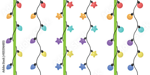 Christmas seamless lights set. insulated colored lights. Vector illustration.