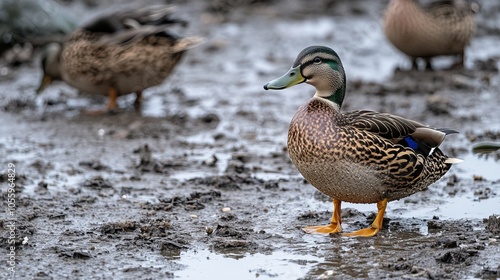 A mallard duck in the springtime at Maplewood Mudflats Wild Bird Trust in North Vancouver, British Columbia, Canada.