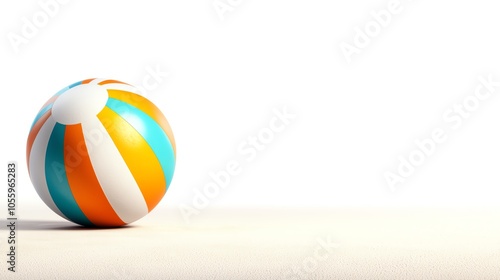 A colorful beach ball resting on a soft surface against a white isolated background.