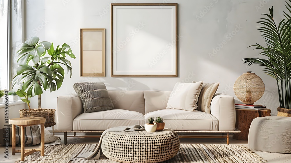 Modern Interior of Stylish Living Room ,Wall Mock Up, Frame , Poster with Beautiful Background, 3d render Modern Interior of Stylish Living Room ,Wall Mock Up, Frame , Poster with Beautiful Background, 3d render