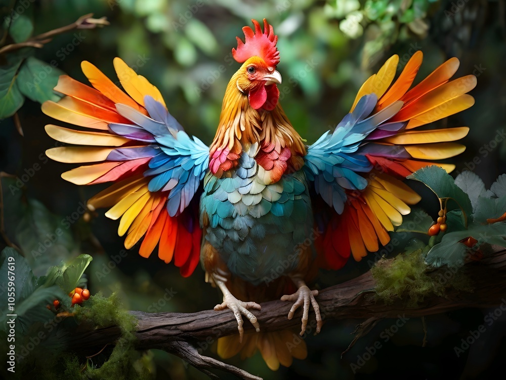 Fototapeta premium Vibrant Rainbow Rooster