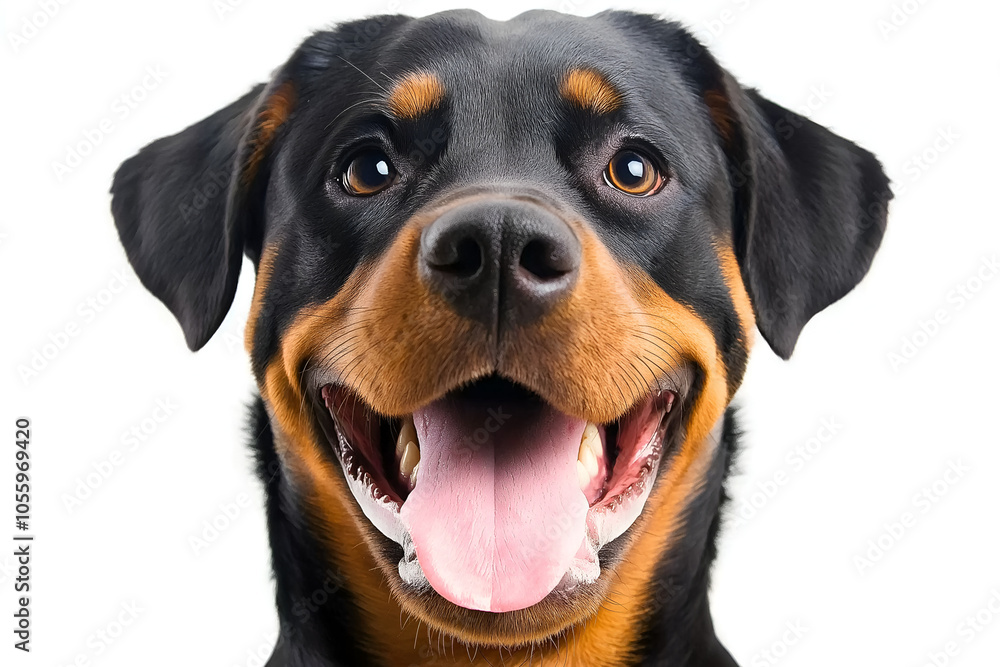 Close-up Of A Happy Rottweiler Isolated On White Background With An Excited Expression, Animal Photography Close-up Of A Happy Rottweiler Isolated On White Background With An Excited Expression, Animal Photography