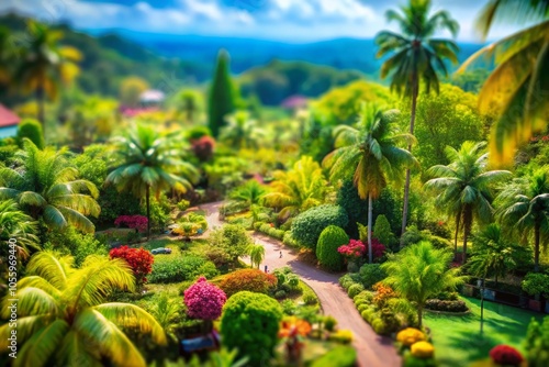 Tilt-Shift Photography of a Vibrant Cocote Landscape with Lush Greenery and Tropical Vibes for Nature Enthusiasts photo