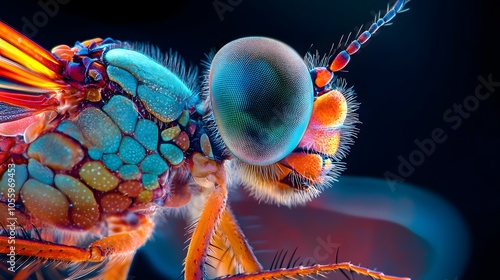 A dragonfly's delicate legs under a biological microscope, showcasing intricate geometry and vibrant textures in stunning microscopic detail.