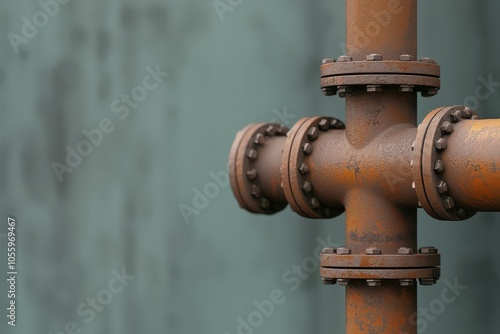 Close-up of pipes and valves, oil refinery detail, intricate industrial system photo