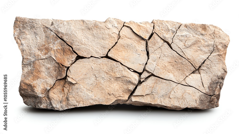 Cracked rock on a white isolated background, showcasing natural textures and earthy tones. Cracked rock on a white isolated background, showcasing natural textures and earthy tones.