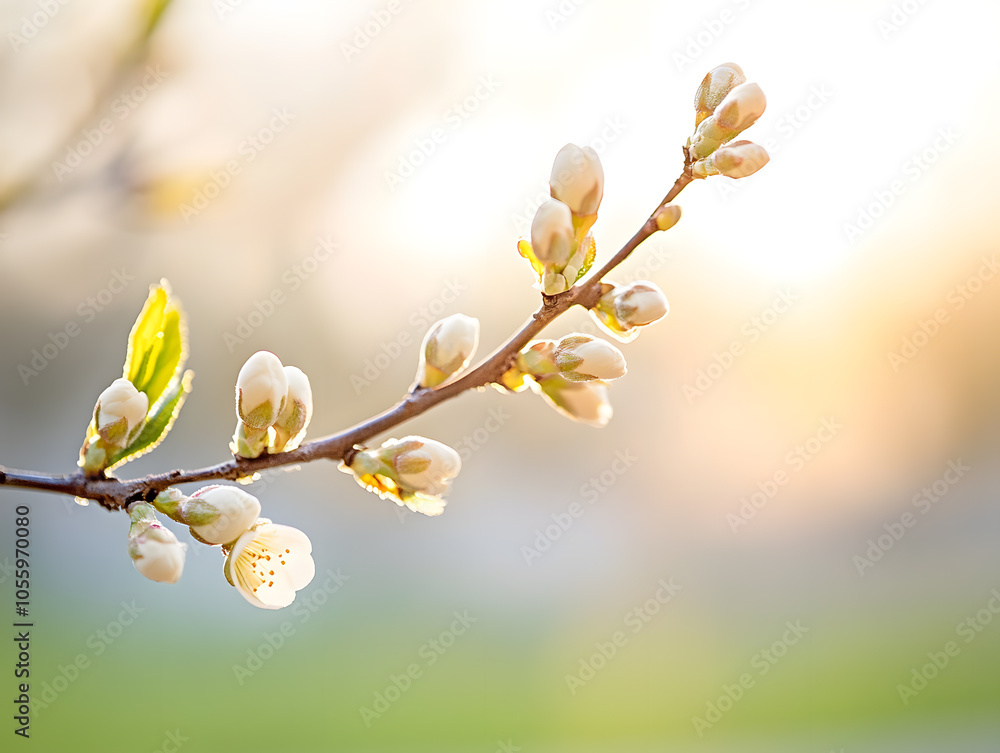 Cinematic macro shot of delicate buds on a tree branch bathed in soft light showcasing nature's beauty and fragility Cinematic macro shot of delicate buds on a tree branch bathed in soft light showcasing nature's beauty and fragility